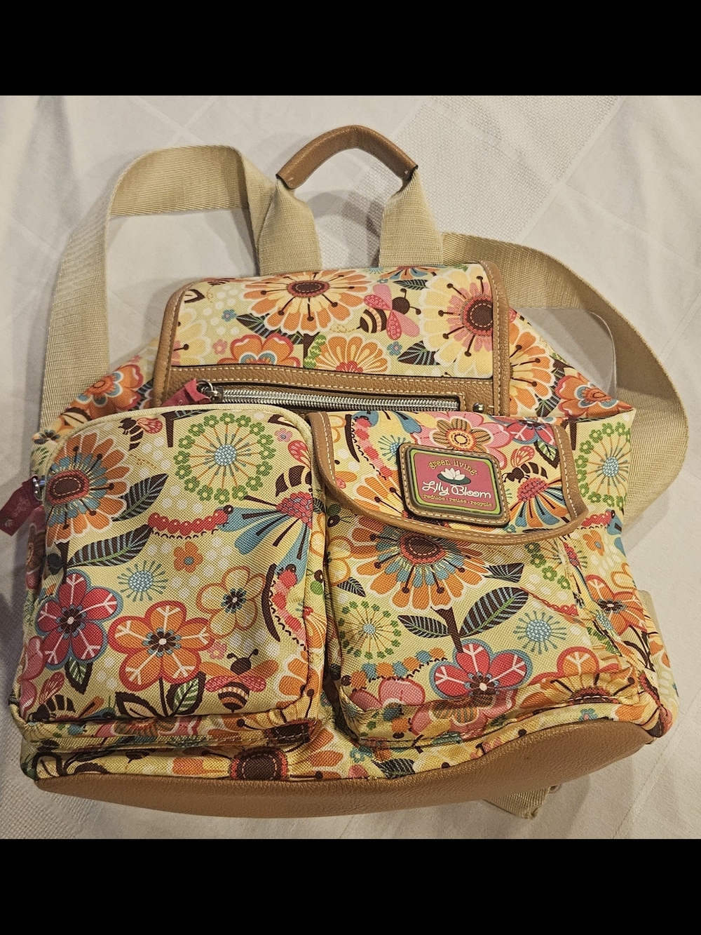 Lily Bloom Floral Multi-Color Canvas Backpack Tote